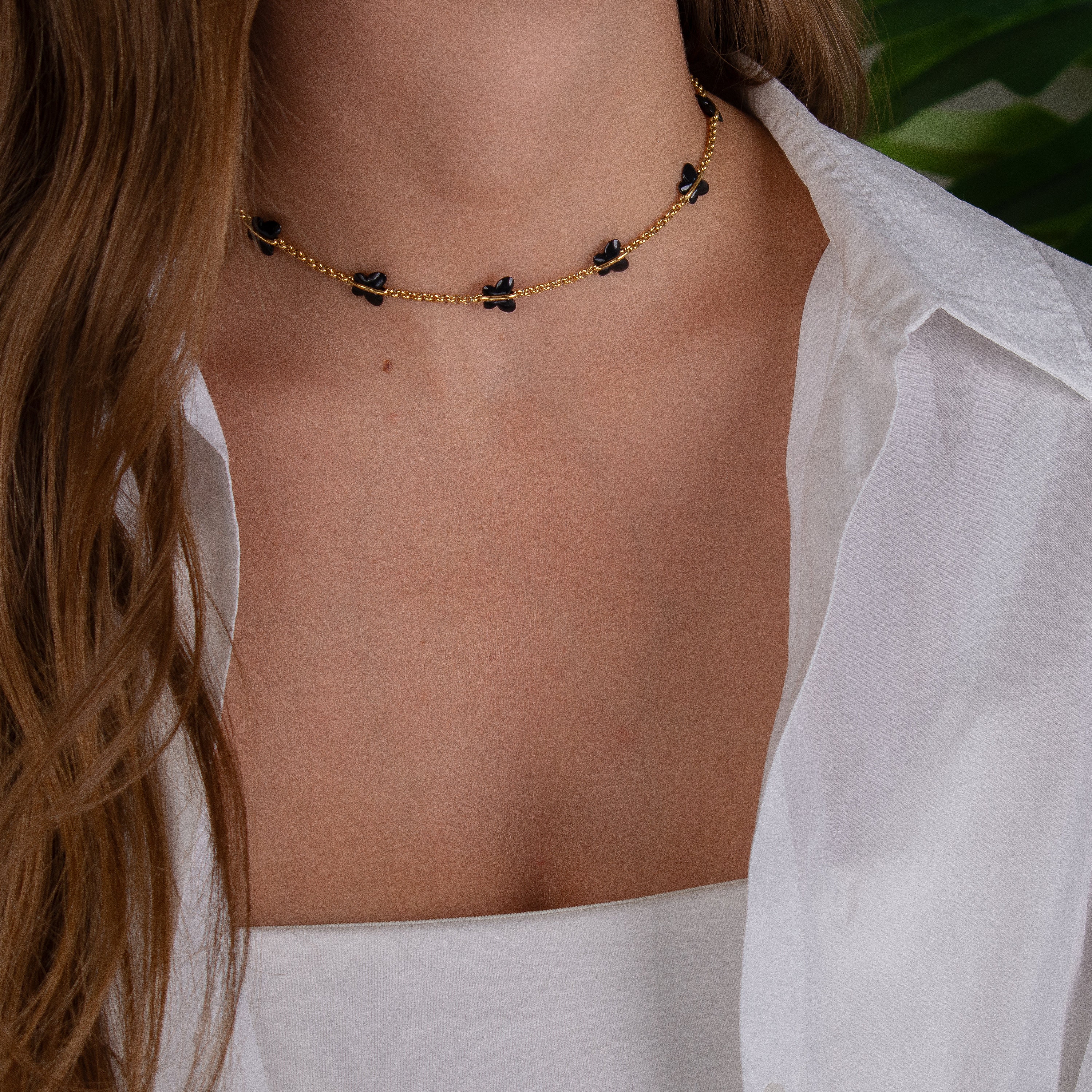 Gold Plated Butterfly Charm Choker Necklace