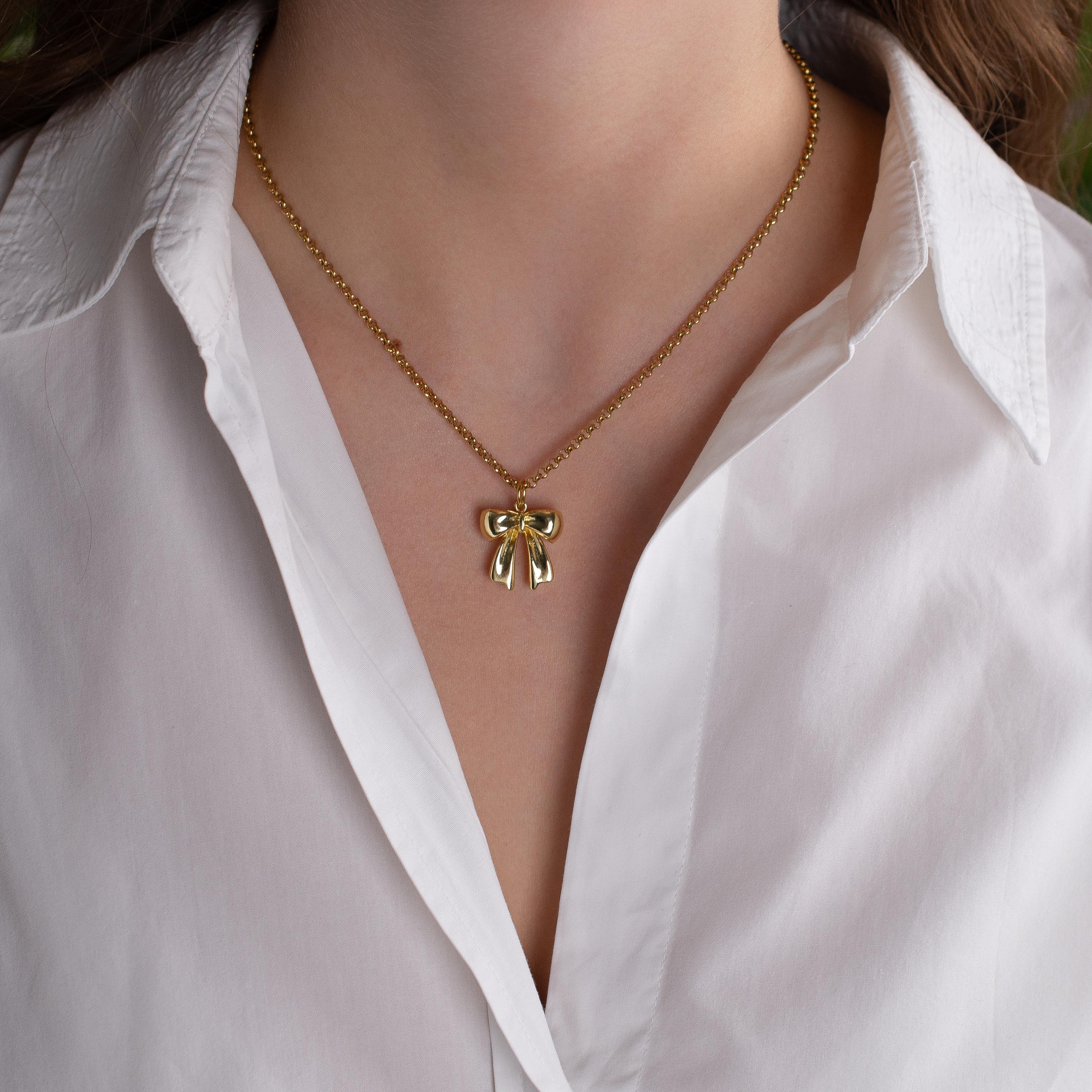 Gold Bow Charm Necklace